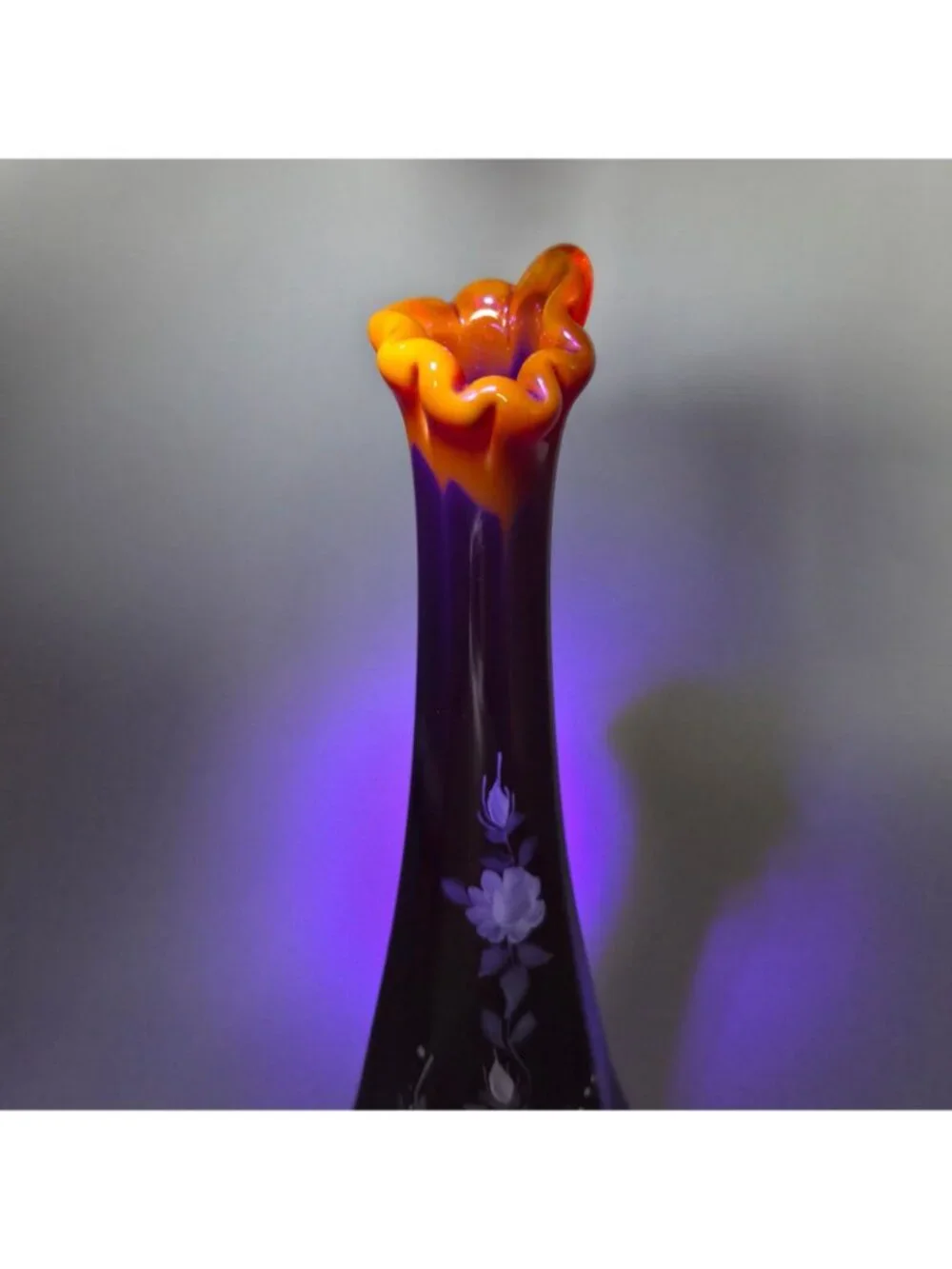 Fenton Ruby Red Swung Bud Vase Vesper Roses Hand Painted Signed E Thomas UV 8